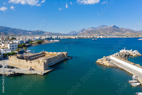 Fototapeta Naklejka Na Ścianę i Meble -  Aerial view of the Kales Venetian fortress at the entrance to the harbour, Ierapetra, Crete, Greece