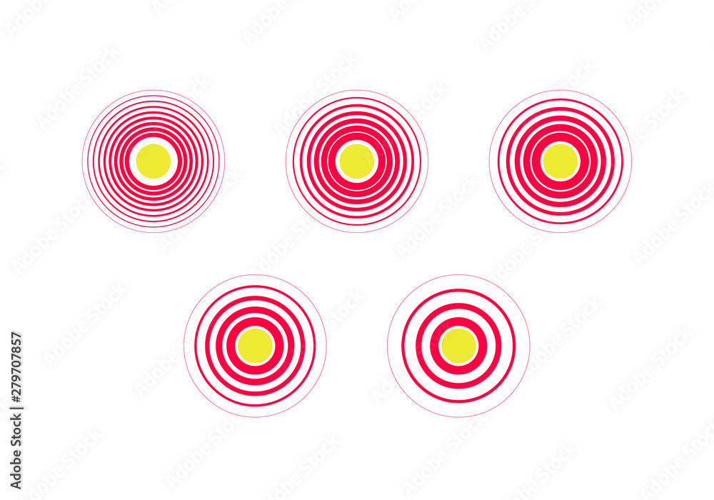 Set of vector pain dot radial icons. Red gradient flat circle ache sign isolated on white background. Design element illustration for infographic, drugs, treatment, medical poster, health care Set of vector pain dot radial icons. Red gradient flat circle ache sign isolated on white background. Design element illustration for infographic, drugs, treatment, medical poster, health care