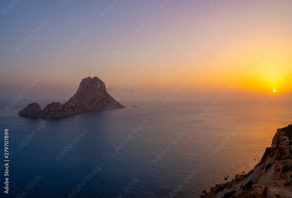 Es Vedra islet sunset in Balearic Islands
