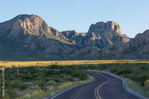 Desert landscape view of the Chisos Basin during the day in Big Bend National Park (Texas). photo