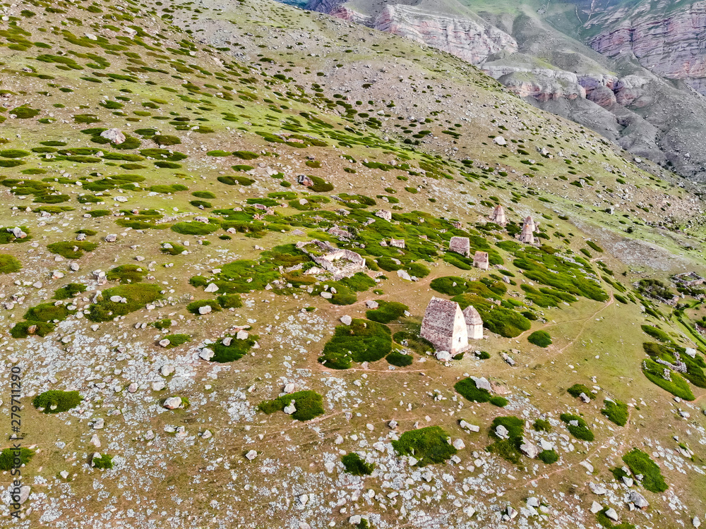 Aerial view of medieval tombs in City of Dead near Eltyulbyu, Russia Aerial view of medieval tombs in City of Dead near Eltyulbyu, Russia