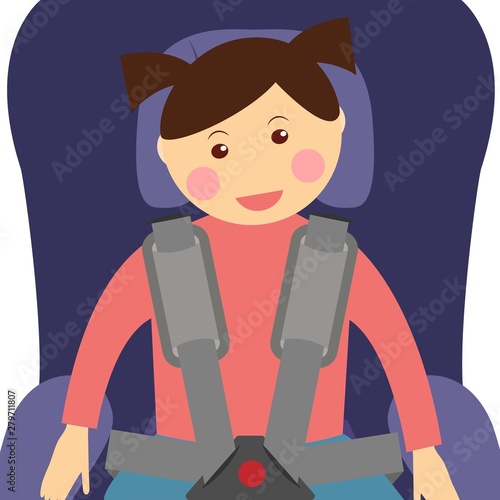 Girl wearing a seatbelt in the car seat