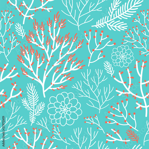 Vector seamless pattern on mite color. Abstract background with floral elements. Natural design. Winter mood.