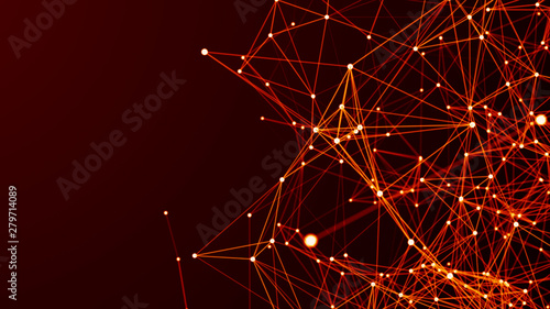 Digital plexus or network of glowing lines and dots. Abstract futuristic background. 3D rendering