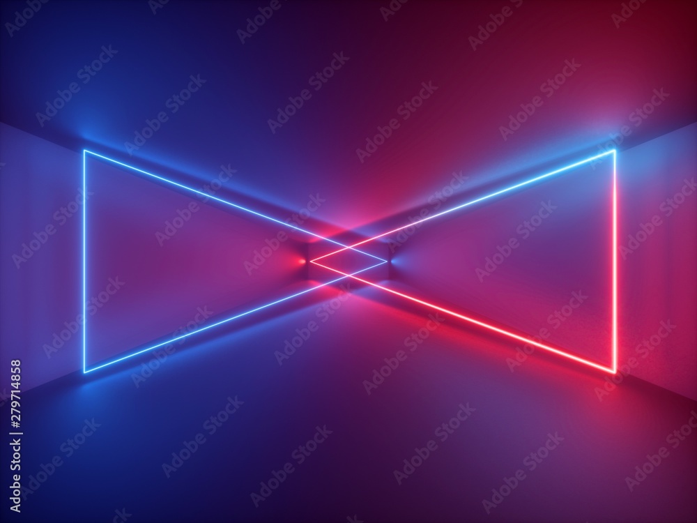 3d render, red blue neon light, abstract background with glowing ...