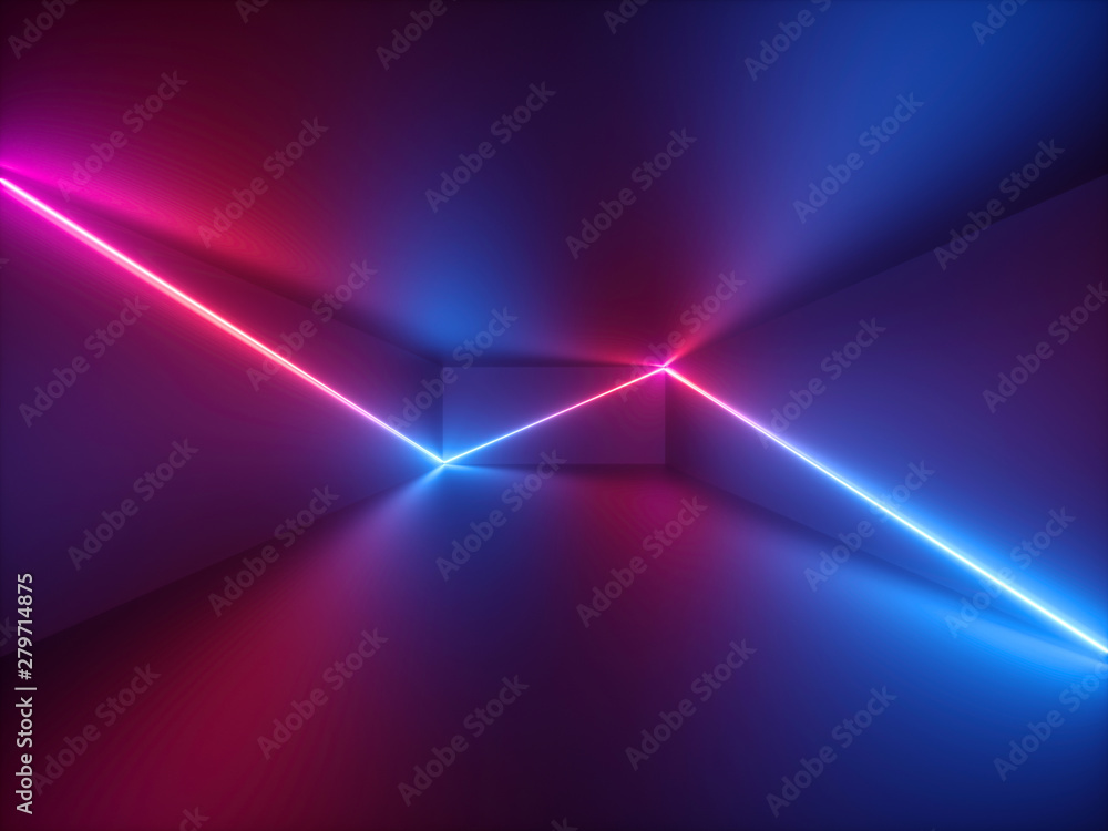 3d render, pink red blue neon light, abstract background with glowing ...