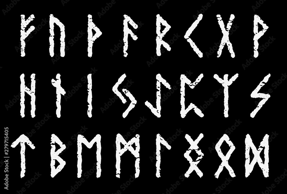 Scandinavian ancient runic alphabet set white color isolated on black background - Vector letter symbols. Scandinavian ancient runic alphabet set white color isolated on black background - Vector letter symbols.