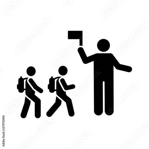 schoolchildren cross the road flag pictogram icon