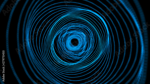 Abstract interstellar tunnel or portal. 3D wormhole of particles connected by lines. 4K illustration. Wireframe. 3d rendering.