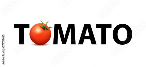Logo for the Market of fresh organic farms. Creative vector illustration with Text and image of realistic tomato suitable for print in Any size.