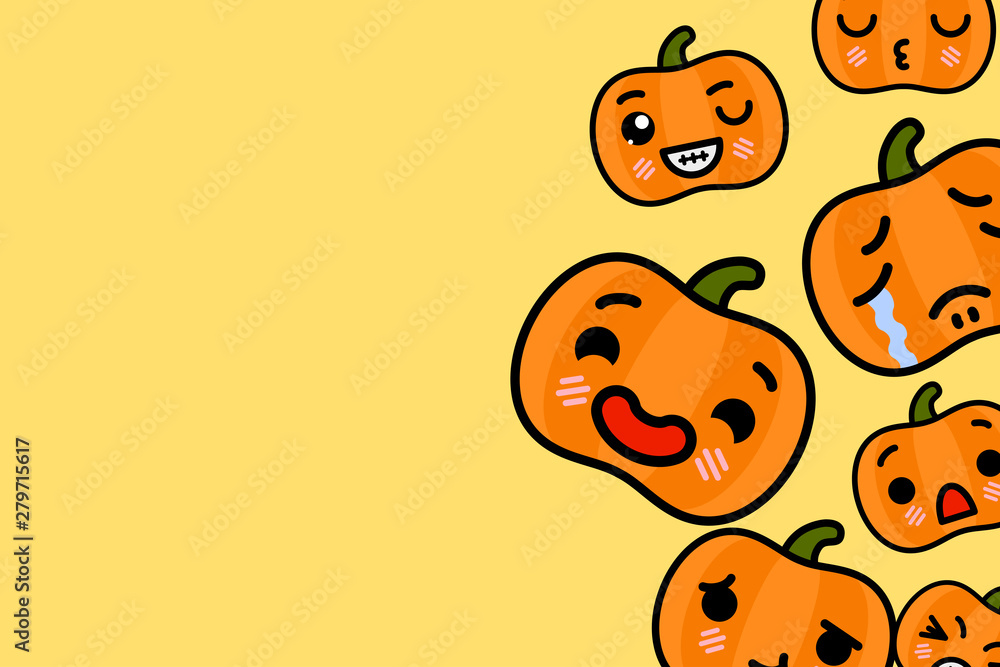 Banner template with place for text - funny Emoji Halloween Pumpkin Vector illustration