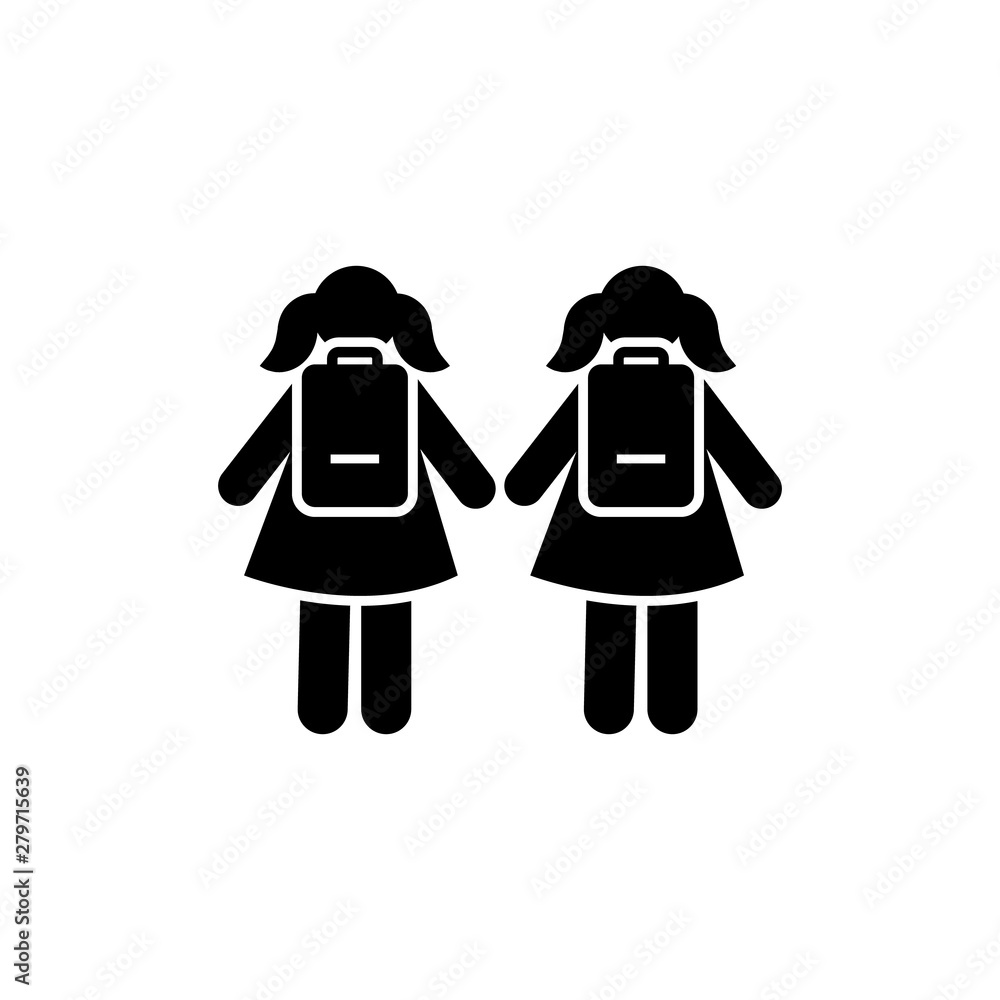 Two girl go school bag pictogram icon Two girl go school bag pictogram icon