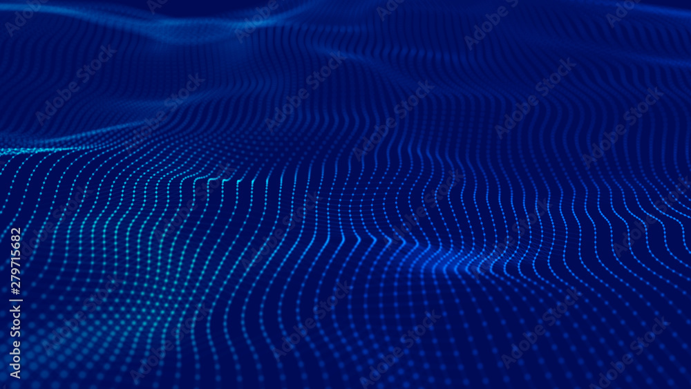 3d futuristic illustration. Digital landscape for presentations. Big data techno background with glowing dots. Sound wave. Technology background. 3d futuristic illustration. Digital landscape for presentations. Big data techno background with glowing dots. Sound wave. Technology background.