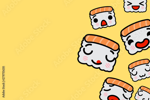 Banner template with place for text - funny Emoji sushi Vector illustration
