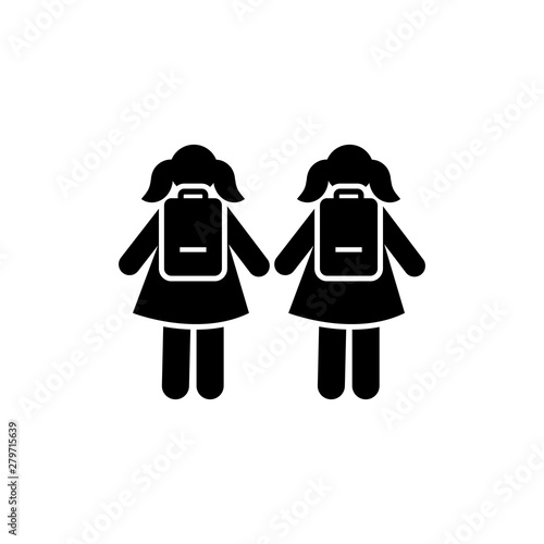 Two girl go school bag pictogram icon