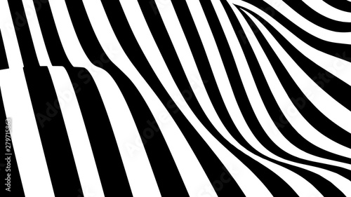 Optical illusion wave. Abstract 3d black and white illusions. Horizontal lines stripes pattern or background with wavy distortion effect. Vector illustration.