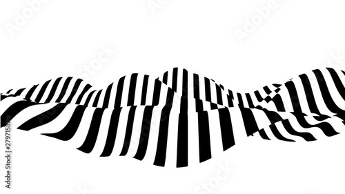 Optical illusion wave. Abstract 3d black and white illusions. Horizontal lines stripes pattern or background with wavy distortion effect. Vector illustration.