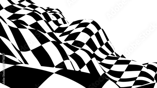 Optical illusion wave. Chess waves board. Abstract 3d black and white illusions. Horizontal lines stripes pattern or background with wavy distortion effect. Vector illustration.