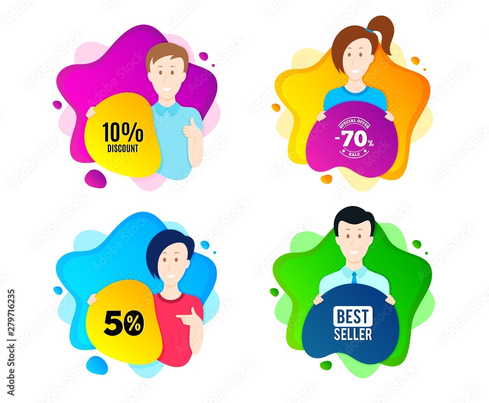 10% Discount. People shape offer badge. Sale offer price sign. Special offer symbol. Dynamic shape offer. Worker person badge. Cut out people coupon. Discount text. Vector 10% Discount. People shape offer badge. Sale offer price sign. Special offer symbol. Dynamic shape offer. Worker person badge. Cut out people coupon. Discount text. Vector