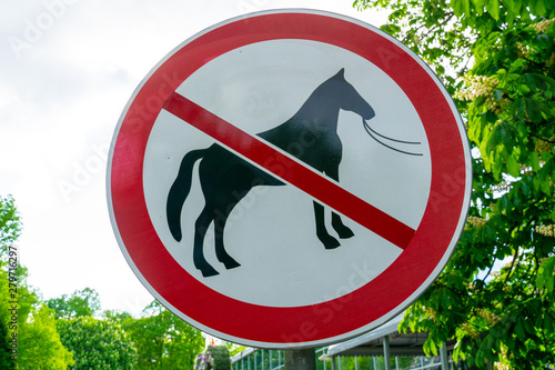 Horse Riding forbidden sign in a Dutch polder landscape