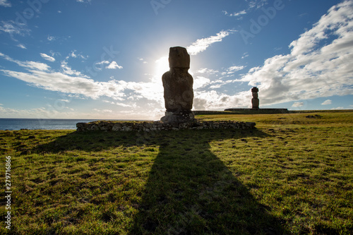 Moais in Ahu Vai Uri, Tahai Archaeological Complex, Rapa Nui National Park, Easter Island, Chile. photo