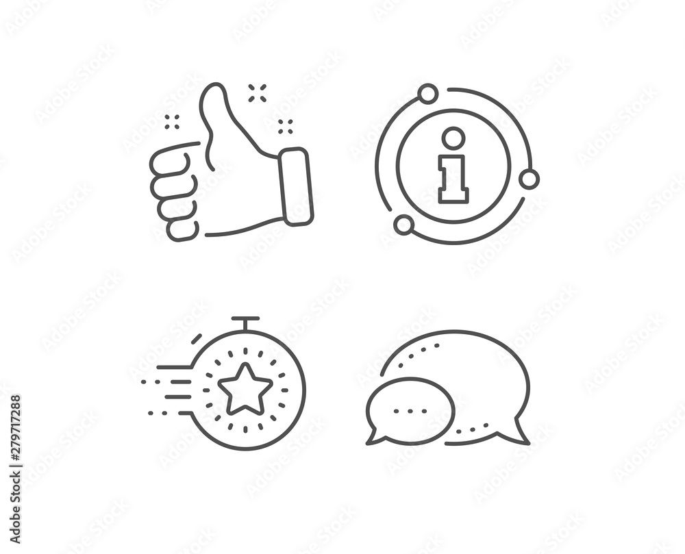 Timer line icon. Chat bubble, info sign elements. Time management sign. Stopwatch with star symbol. Linear timer outline icon. Information bubble. Vector Timer line icon. Chat bubble, info sign elements. Time management sign. Stopwatch with star symbol. Linear timer outline icon. Information bubble. Vector