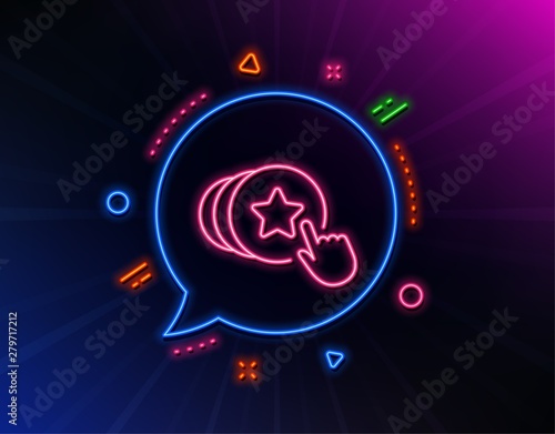 Hold heart line icon. Neon laser lights. Friends love sign. Brand ambassador hand symbol. Glow laser speech bubble. Neon lights chat bubble. Banner badge with hold heart icon. Vector