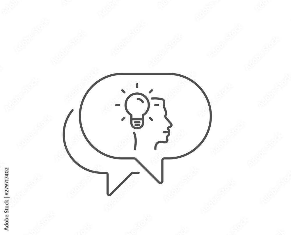 Business Idea line icon. Chat bubble design. Light bulb symbol. Human head sign. Outline concept. Thin line idea icon. Vector Business Idea line icon. Chat bubble design. Light bulb symbol. Human head sign. Outline concept. Thin line idea icon. Vector