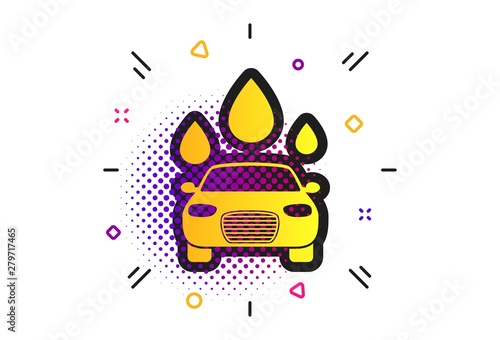 Car wash icon. Halftone dots pattern. Automated teller carwash symbol. Water drops signs. Classic flat carwash icon. Vector