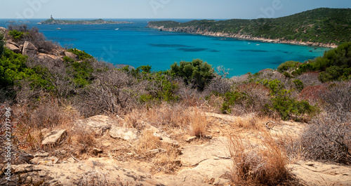 Sardinia  Villasimius. View of the beach of Capo Carbonara surrounded by unspoilt nature