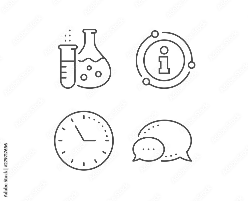 Chemistry flask line icon. Chat bubble, info sign elements. Laboratory tube sign. Analysis lab symbol. Linear chemistry flask outline icon. Information bubble. Vector