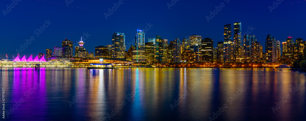 Panoramic view of Vancouver city by night