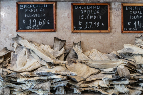 Photos Salted and dried cod being sold at local grocery shop
