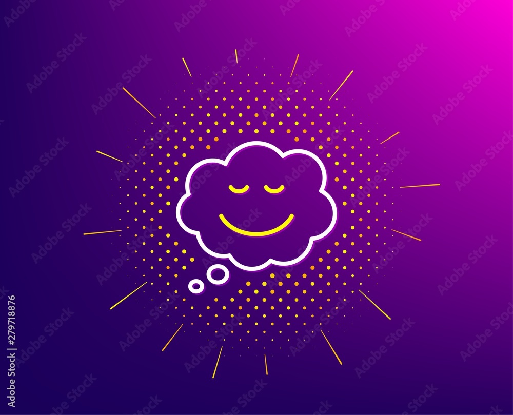 Comic speech bubble with Smile line icon. Halftone pattern. Chat emotion sign. Gradient background. Speech bubble line icon. Yellow halftone pattern. Vector Comic speech bubble with Smile line icon. Halftone pattern. Chat emotion sign. Gradient background. Speech bubble line icon. Yellow halftone pattern. Vector