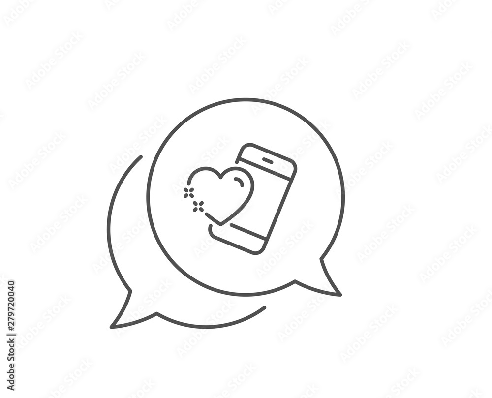 Heart with phone line icon. Chat bubble design. Love emotion sign. Valentine day symbol. Outline concept. Thin line heart icon. Vector Heart with phone line icon. Chat bubble design. Love emotion sign. Valentine day symbol. Outline concept. Thin line heart icon. Vector