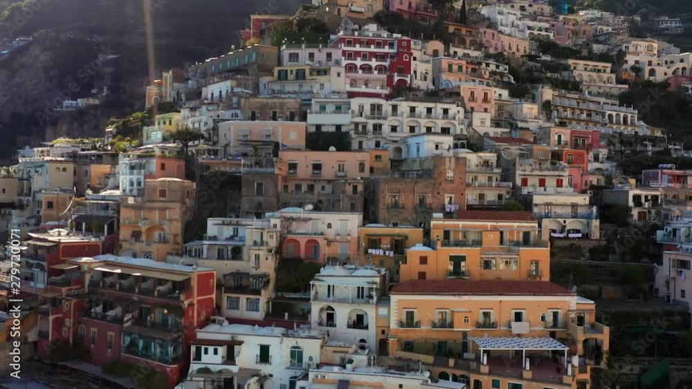 View at colorful houses on hills in Positano town in Italy View at colorful houses on hills in Positano town in Italy