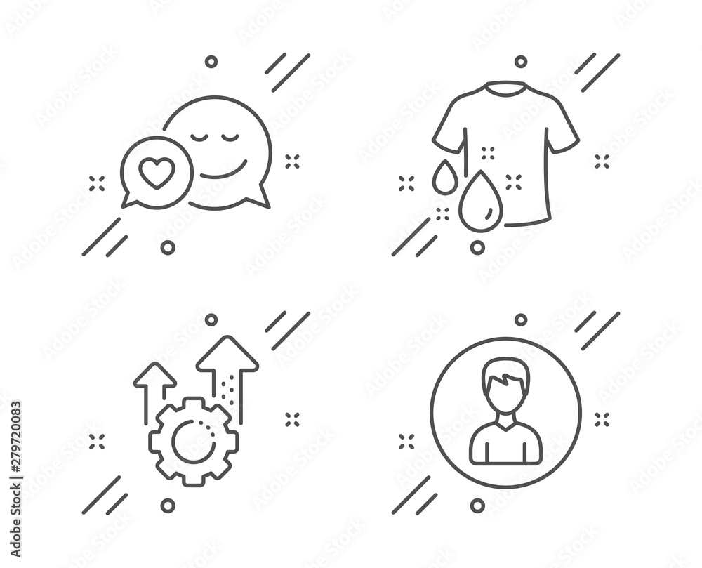 Wash t-shirt, Dating and Seo gear line icons set. Person sign. Laundry shirt, Love messenger, Cogwheel. Edit profile. Business set. Line wash t-shirt outline icon. Vector Wash t-shirt, Dating and Seo gear line icons set. Person sign. Laundry shirt, Love messenger, Cogwheel. Edit profile. Business set. Line wash t-shirt outline icon. Vector