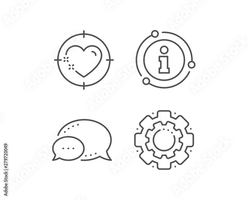 Heart target line icon. Chat bubble, info sign elements. Love emotion aim sign. Valentine day symbol. Linear heart target outline icon. Information bubble. Vector