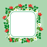 Red and white flower fame with rounded square shape suitable for greeting card or graphic design with simmer theme 