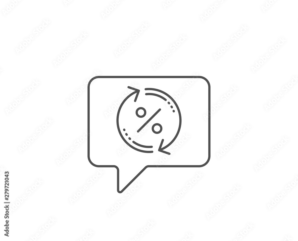 Loan percent update line icon. Chat bubble design. Discount sign. Credit percentage rate symbol. Outline concept. Thin line loan percent icon. Vector Loan percent update line icon. Chat bubble design. Discount sign. Credit percentage rate symbol. Outline concept. Thin line loan percent icon. Vector