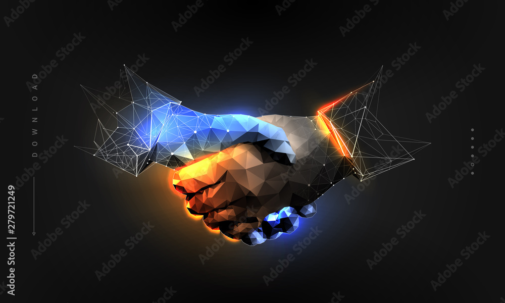 Handshake. Abstract illustration isolated on black background ...