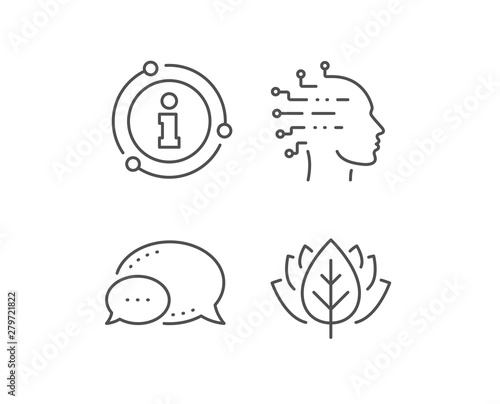 Artificial intelligence line icon. Chat bubble, info sign elements. Ai head sign. Robotic intellect symbol. Linear artificial intelligence outline icon. Information bubble. Vector