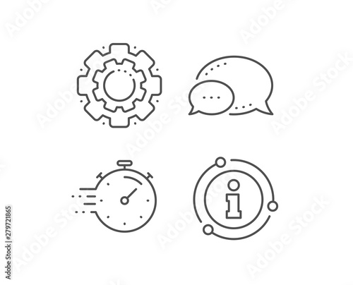 Timer line icon. Chat bubble, info sign elements. Time management sign. Stopwatch symbol. Linear timer outline icon. Information bubble. Vector