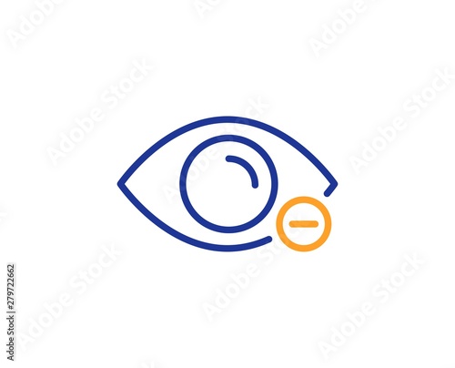 Eye diopter sign. Myopia line icon. Optometry vision symbol. Colorful outline concept. Blue and orange thin line myopia icon. Vector