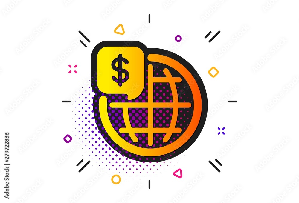 Global markets sign. Halftone circles pattern. World money icon. Internet payments symbol. Classic flat world money icon. Vector Global markets sign. Halftone circles pattern. World money icon. Internet payments symbol. Classic flat world money icon. Vector