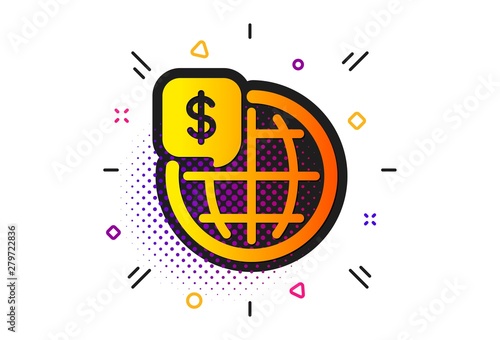 Global markets sign. Halftone circles pattern. World money icon. Internet payments symbol. Classic flat world money icon. Vector