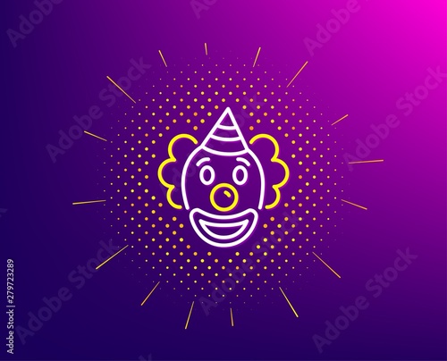Clown line icon. Halftone pattern. Amusement park funnyman sign. Gradient background. Clown line icon. Yellow halftone pattern. Vector