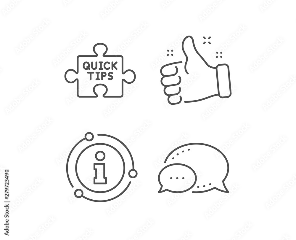 Quick tips puzzle line icon. Chat bubble, info sign elements. Helpful tricks sign. Linear quick tips outline icon. Information bubble. Vector Quick tips puzzle line icon. Chat bubble, info sign elements. Helpful tricks sign. Linear quick tips outline icon. Information bubble. Vector