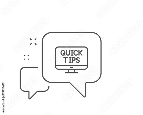Quick tips line icon. Chat bubble design. Helpful tricks sign. Web tutorials symbol. Outline concept. Thin line web tutorials icon. Vector