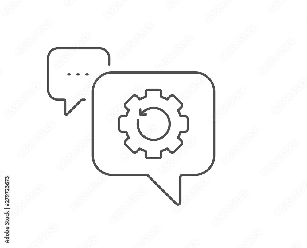 Recovery gear line icon. Chat bubble design. Backup data sign. Restore information symbol. Outline concept. Thin line recovery gear icon. Vector Recovery gear line icon. Chat bubble design. Backup data sign. Restore information symbol. Outline concept. Thin line recovery gear icon. Vector